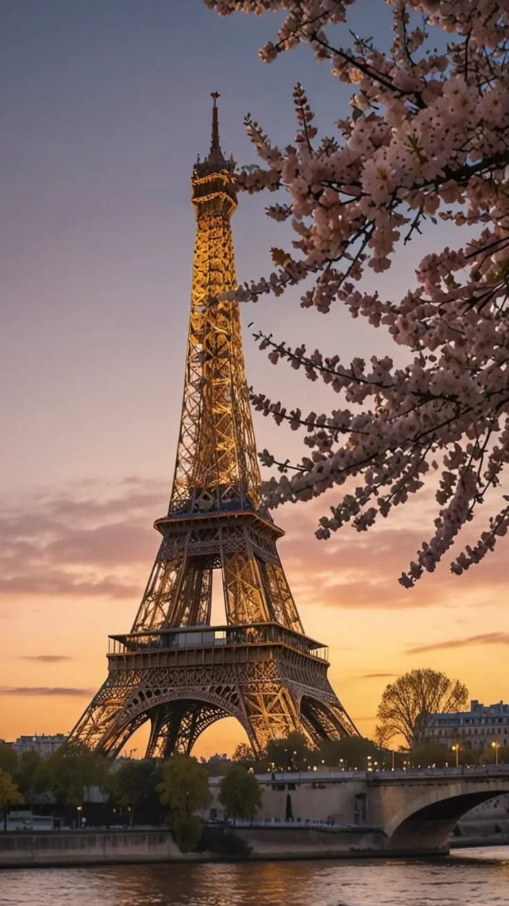 Eiffel Tower in Paris during sunset