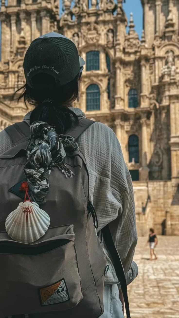 Solo traveler with a backpack exploring a historic destination safely